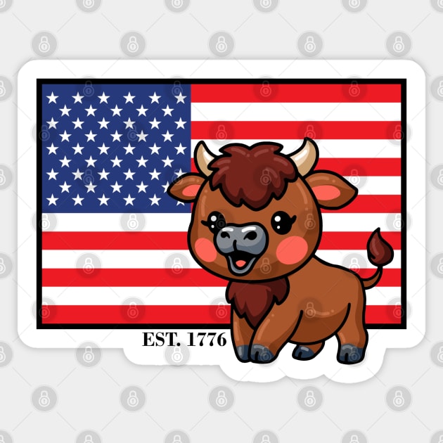 USA Flag with Bison EST 1776 Sticker by HolidayBug